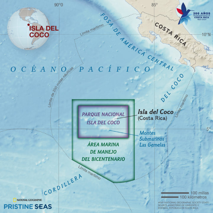 Mapa do Parque Nacional da Ilha dos Cocos: Equipe da National Geographic Society. Fonte: Ministerio de Ambiente y Energía, República de Costa Rica